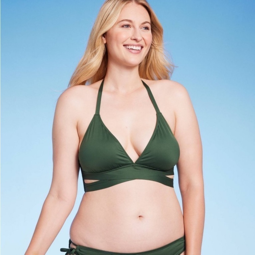 Women's Triangle Bralette Faux Wrap Halter Bikini Top - Shade & Shore™